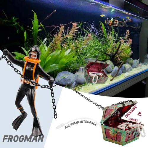 Miniatura 2 de Bestgoo, nuevo estilo, acción, decoración de acuarios, debajo del mar, buceador de cofre del tesoro, acción en vivo, aireación, decoraciones