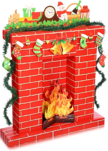 Miniatura 8 de AmazingSpark Chimenea de cartón corrugado de Navidad de 35.5 x 29 x 8 pulgadas, chimenea de cartón con media llama de fuego 3D, campana de pino