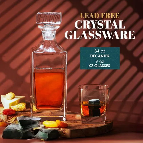 Miniatura 5 de Royal Reserve - Juego de decantador de whisky - Decantador de licor de bourbon de 24 onzas, 25.4 fl oz con vasos, piedras refrescantes, posavasos