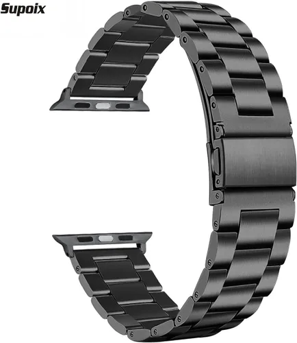 Miniatura 2 de Supoix - 1.654''/1.732'' XL correas grandes compatibles con Apple Watch Series, 4 1.732''/Series 3/2/1 1.654'', pulsera de acero inoxidable de Negro