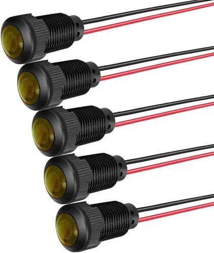 Miniatura 29 de Gebildet 5 unids 0.472 in AC/DC 12-24V LED indicador de metal luz impermeable señal lámpara piloto Dash direccional coche camión barco con alambre