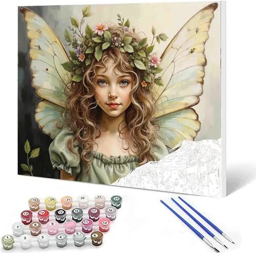 Miniatura 67 de Angel Girl - Pintura por números para adultos, corona de rosas rosadas, pintura al óleo digital, pintura acrílica, kit de pintura linda para niñas