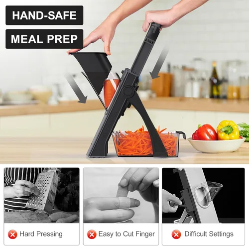 Miniatura 2 de 2025 [Todo en 1] Versión mejorada de mandolina segura para la cocina, grosor ajustable. Cortador de verduras, mandolina de preparación rápida, Black