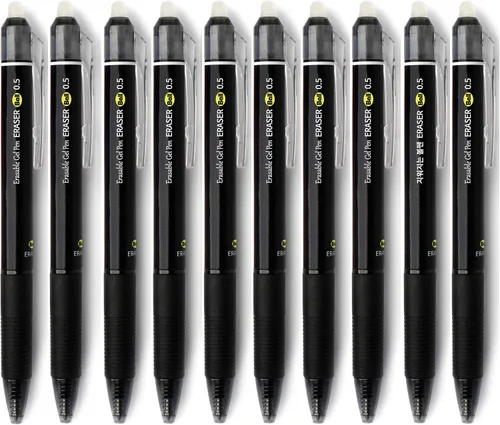 ERASER BALL Clicker - Bolígrafos de gel borrables de 0.020 in, punta fina, tinta negra, paquete de 10