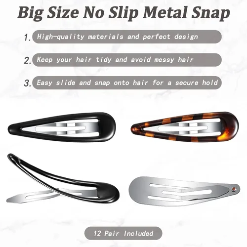 Miniatura 2 de Waydress 12 piezas de pinzas para el cabello con cierre de presión ovalado para mujeres, pasadores de tortuga de metal, agarres para cabello fino