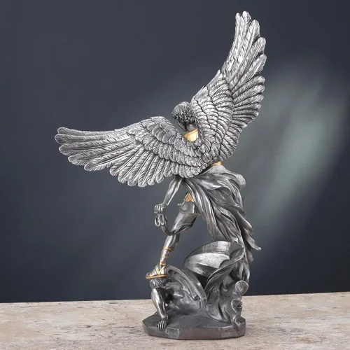 Miniatura 6 de Veronese Design 14 5/8 pulgadas Saint Michael pisotea la escultura de resina de demonio fundido en frío estatua de acabado de peltre