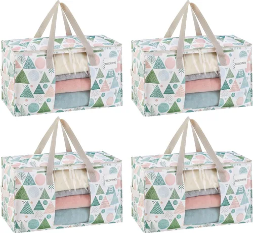 Miniatura 39 de VENO Paquete de 4 bolsas de mudanza resistentes, bolsas de almacenamiento de ropa y edredón con ventana transparente, suministros de embalaje