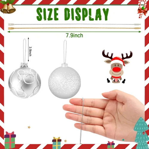 Miniatura 2 de JUNEBRUSHS 600 piezas Ganchos de adorno de Navidad, colgadores de adorno con cuerda de adorno a presión para árbol de Navidad, decoraciones de Plata