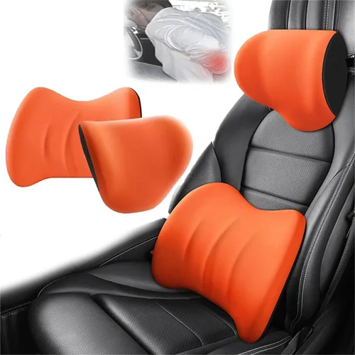 Miniatura 6 de Juego de almohada de apoyo lumbar y reposacabezas de automóvil, espuma viscoelástica y funda extraíble transpirable, diseño ergonómico para aliviar