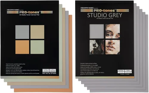 Miniatura 5 de Paramount Pro-Tones All-Media - Almohadillas de lona tonificadas con triple imprimación para acrílico, aceite, gouache y más, color gris estudio, 12