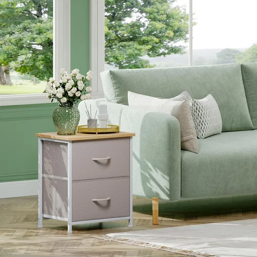 Miniatura 4 de Somdot - Mesita de noche, pequeña cómoda para dormitorio con 2 cajones, mesa auxiliar de noche con contenedores de tela para dormitorio, armario