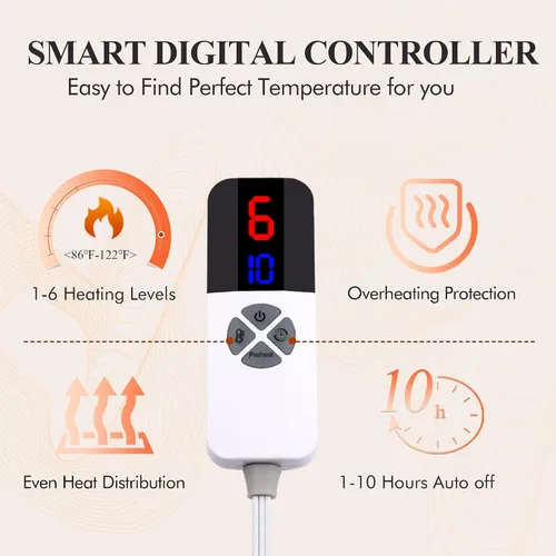 Miniatura 4 de COZYTY Manta eléctrica tamaño completo, manta térmica de franela súper suave y acogedora con 6 niveles de calefacción y 1-10 horas de apagado
