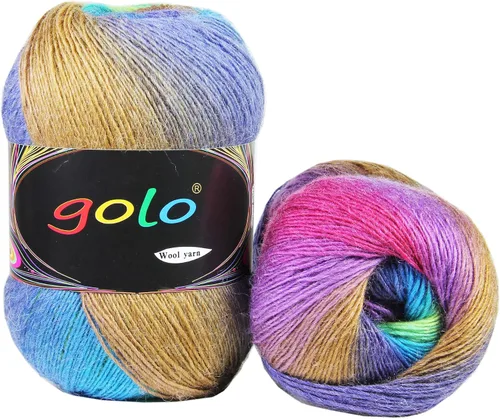 Miniatura 8 de Hilo de lana golo para tejer 200 yardas, hilo Cachemire multicolor arcoíris