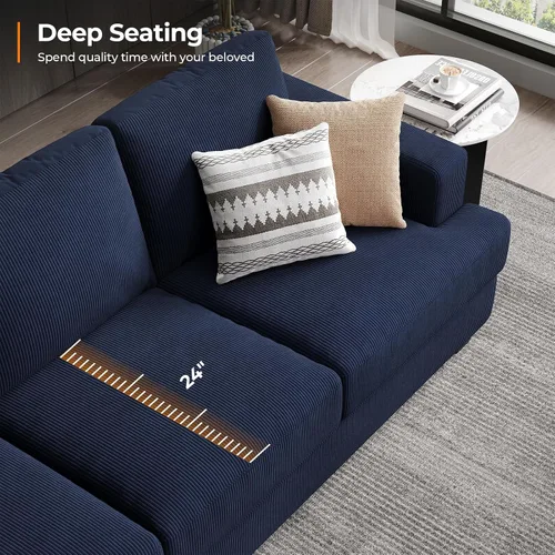 Miniatura 5 de COPIAE Sofá de 226 cm con asientos extraprofundos, sofá de 3 plazas para sala de estar, sofá moderno y cómodo, con apoyabrazos y asientos y Azul