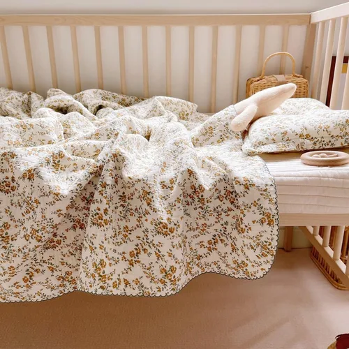 BuLuTu Manta de 4 capas para niños pequeños, 100% algodón muselina, mantas de cama para niños, niñas, niños, con bonito patrón de flores de hibisco,