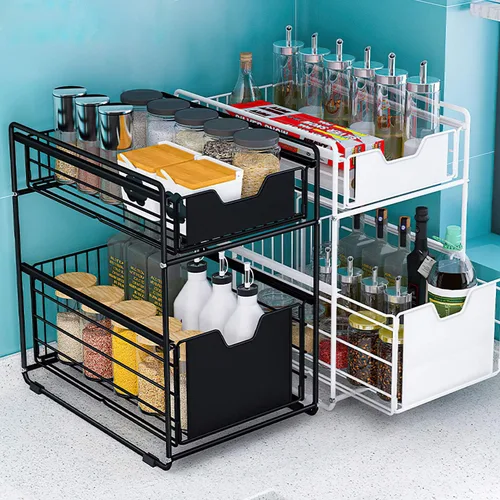 Miniatura 7 de Cesta deslizante de 2 niveles para gabinete con cajón deslizante debajo del fregadero, estante de almacenamiento para encimera de cocina, despensa