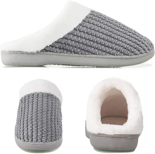 Miniatura 5 de Pantuflas de espuma viscoelástica para mujer cómodo vellón forrada de lana de felpa para interiores y exteriores