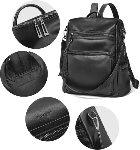 Miniatura 77 de OPAGE - Mochila de cuero para mujer, con borla de moda, bolso de hombro, mochila grande, bolsa de viaje, gris, L