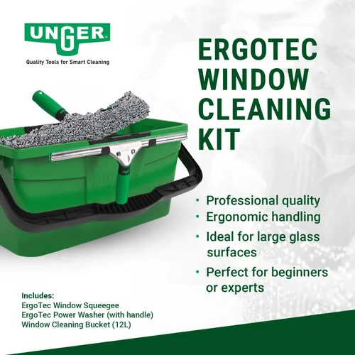 Miniatura 2 de Unger AK013 - Kit de limpieza de ventanas, juego de inicio 3 en 1 con escobilla de ventana, arandela de microfibra con mango de barra en T y cubo