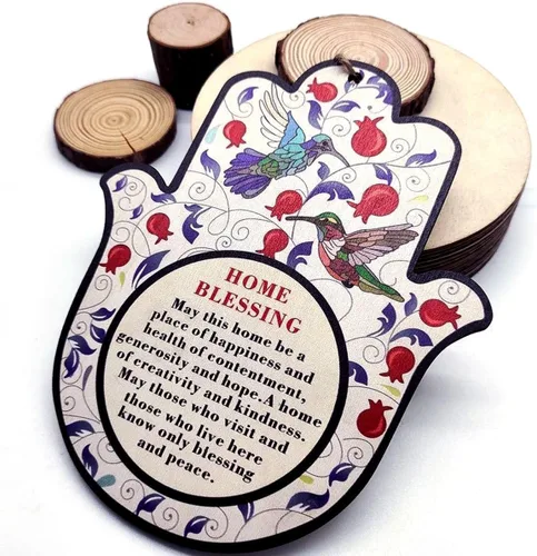 Miniatura 6 de ArancioneandQ Hamsa Good Luck Home Blessing - Amuleto de protección contra el mal de ojo azul oriental para colgar en la pared (English Blessing)