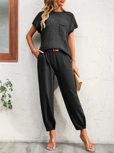 Miniatura 7 de Conjunto de dos piezas para mujer, suéter de punto y pantalones de cintura alta