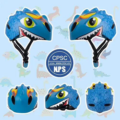 Miniatura 3 de Casco de bicicleta para niños y niñas de 3, 4, 5, 6 años, con dinosaurio 3D, ligero, certificado de seguridad, para niños pequeños, ciclismo, Azul