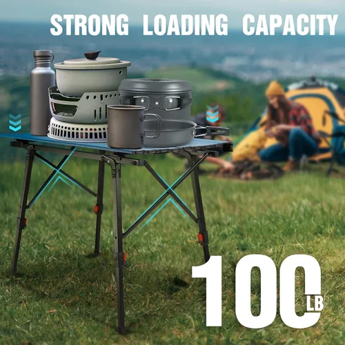 Miniatura 6 de Mesa de camping portátil VILLEY con patas ajustables, mesa de playa ligera de aluminio plegable con bolsa de transporte para cocinar al aire libre