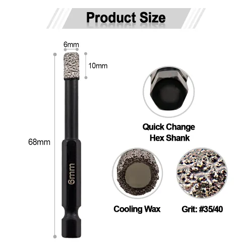 Miniatura 4 de SHDIATOOL Brocas de diamante seco 1/4 "para azulejos de porcelana cerámica porcelana mármol granito diámetro 0.236 in 2 unids