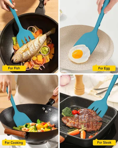 Miniatura 5 de Paquete de 2 volteadores de espátula de silicona, juego de espátulas de cocina ranuradas antiadherentes, utensilios de cocina resistentes al calor