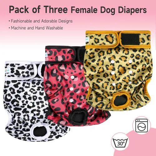 Miniatura 2 de Paw Legend - Pañales reutilizables para perro hembra, 3 unidades Leopardo (forro negro)