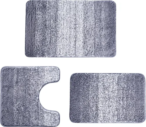 Miniatura 14 de Juego de alfombras de baño de lujo de 3 piezas con alfombra de inodoro en forma de U, fondo de goma antideslizante, microfibra gruesa, felpa suave