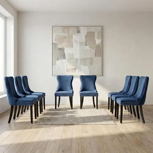 Miniatura 24 de OVENTA Juego de 4 sillas de comedor modernas tapizadas con respaldo completo, sillas de comedor de terciopelo dorado con patas de madera maciza