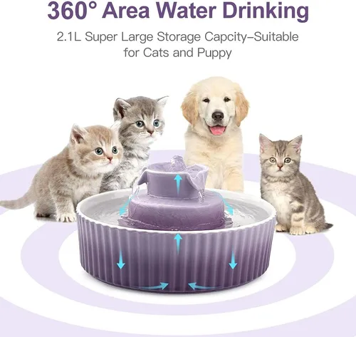 Miniatura 4 de Fuente de agua para gatos: Fuente de agua para mascotas Cepheus - Fuente de agua automática para gatos y perros con bomba ultra silenciosa (morado)