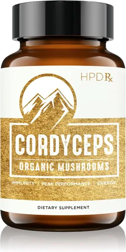 HPD Rx Suplemento de rendimiento de extracto de hongo Cordyceps orgánico prémium para energía, resistencia e inmunidad | 2250 mg, 120 cápsulas,