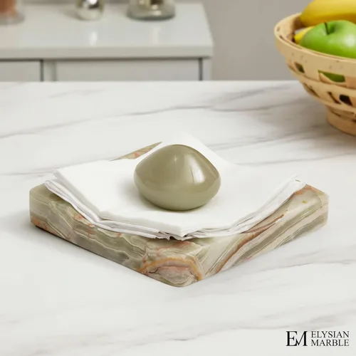 Miniatura 2 de Servilletero de cóctel de mármol con peso, moderno servilletero cuadrado para mesa, servilletero pesado decorativo para comedor en interiores y Verde