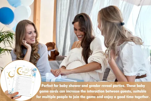 Miniatura 5 de Tarjetas de juego Baby Word Scramble, juegos de baby shower de luna y estrellas, 25 cartas y 1 clave de respuesta