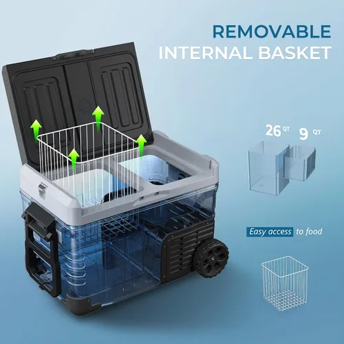 Miniatura 5 de EUHOMY Refrigerador de 12 voltios, enfriador eléctrico de doble zona de 35 cuartos (33 litros), congelador portátil de 12 V/24 V CC 110-240 V CA
