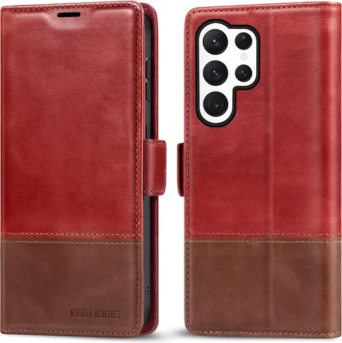 Miniatura 32 de KEZiHOME Funda para Galaxy S23 Ultra, de cuero genuino [bloqueo RFID], funda tipo cartera, ranura para tarjetas con tapa magnética y soporte