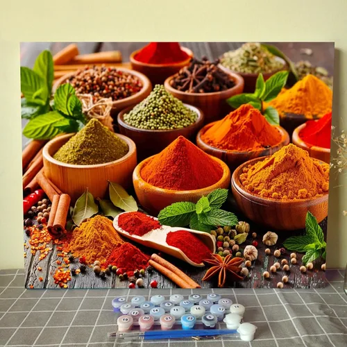 Miniatura 13 de Pintura de especias y hierbas, kit de pintura de cilantro y salvia por números, 16 x 20 pulgadas, lienzo de cocina para bricolaje, aceite vegetal
