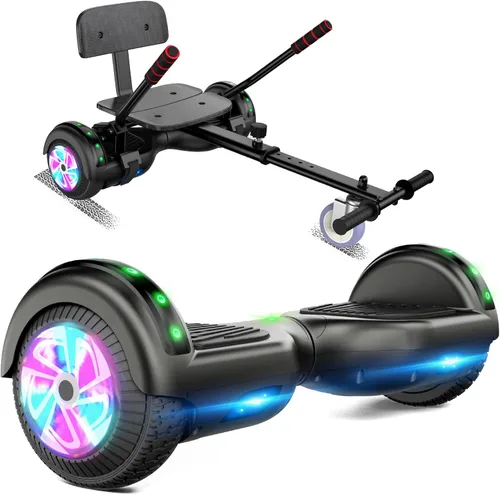 Miniatura 14 de FLYING-ANT Hoverboard de 6.5" de dos ruedas con asiento de autoequilibrio, scooter eléctrico con ruedas de luz LED Flash A01-rosa