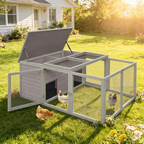 Miniatura 17 de Aivituvin Gallinero para 4-6 pollos/patos, gallinero de madera para exteriores, jaula grande para gallineros con dos cajas anidables (gris, AIR45)