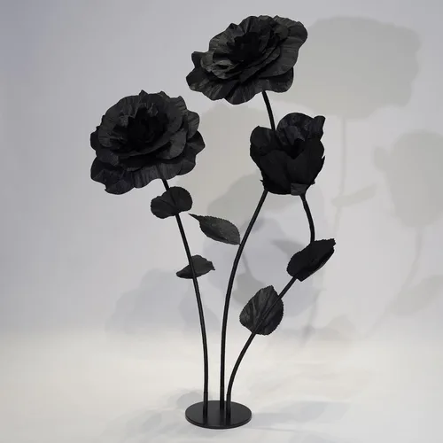 Rosas negras de gran tamaño, flores artificiales gigantes para decoración con soporte, escultura de rosa de papel grande para bodas, fiestas,