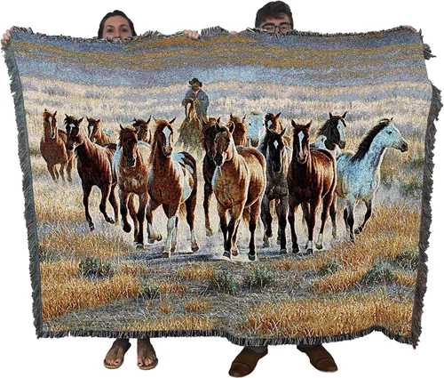 Miniatura 22 de Pure Country Weavers Manta con diseño de hermosas rubias de Robert Duncan, regalo para los amantes de los caballos, manta occidental tejida