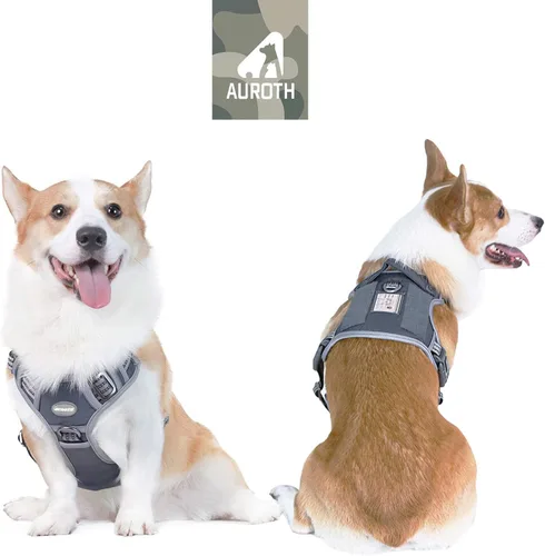 Miniatura 2 de Auroth - Arnés táctico para perros pequeños y medianos, sin tirones, arnés ajustable para mascotas, reflectante, K9, entrenamiento, trabajo, de Gris