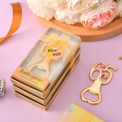 Miniatura 5 de 24 abrebotellas doradas con 65 abrebotellas para fiestas de cumpleaños 65, decoraciones de diamantes de imitación para bodas, aniversarios, regalos
