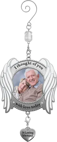 Miniatura 4 de Adorno conmemorativo – Adorno de imagen – Pensé de ti con amor hoy – Alas de ángel esmaltadas y dije de corazón – Bolsa de regalo/almacenamiento