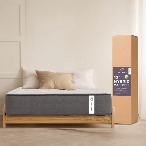 Miniatura 9 de Lincove Colchón híbrido de resorte de 12 pulgadas y espuma viscoelástica, colchón de firmeza media, certificado CertiPUR-US, cama en una caja