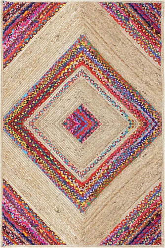 Miniatura 10 de Collection - Alfombra rectangular de 2 x 3 pies, alfombra trenzada azul de algodón y yute, alfombra geométrica kilim para interiores y exteriores