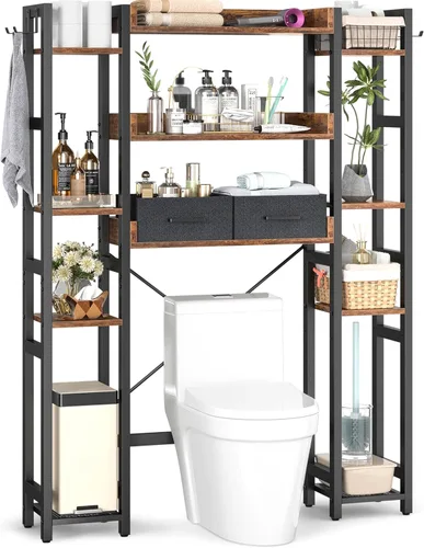 Miniatura 11 de Besiost - Estante de almacenamiento sobre el inodoro con 2 cajones - Organizador de baño de 7 niveles con estante ajustable, estante de ahorro