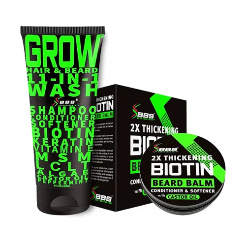 Miniatura 11 de Bálsamo de biotina para barba y bigote 2 veces más espesante, acondicionador vegano sin enjuague, suavizante natural, hidratante con aceite